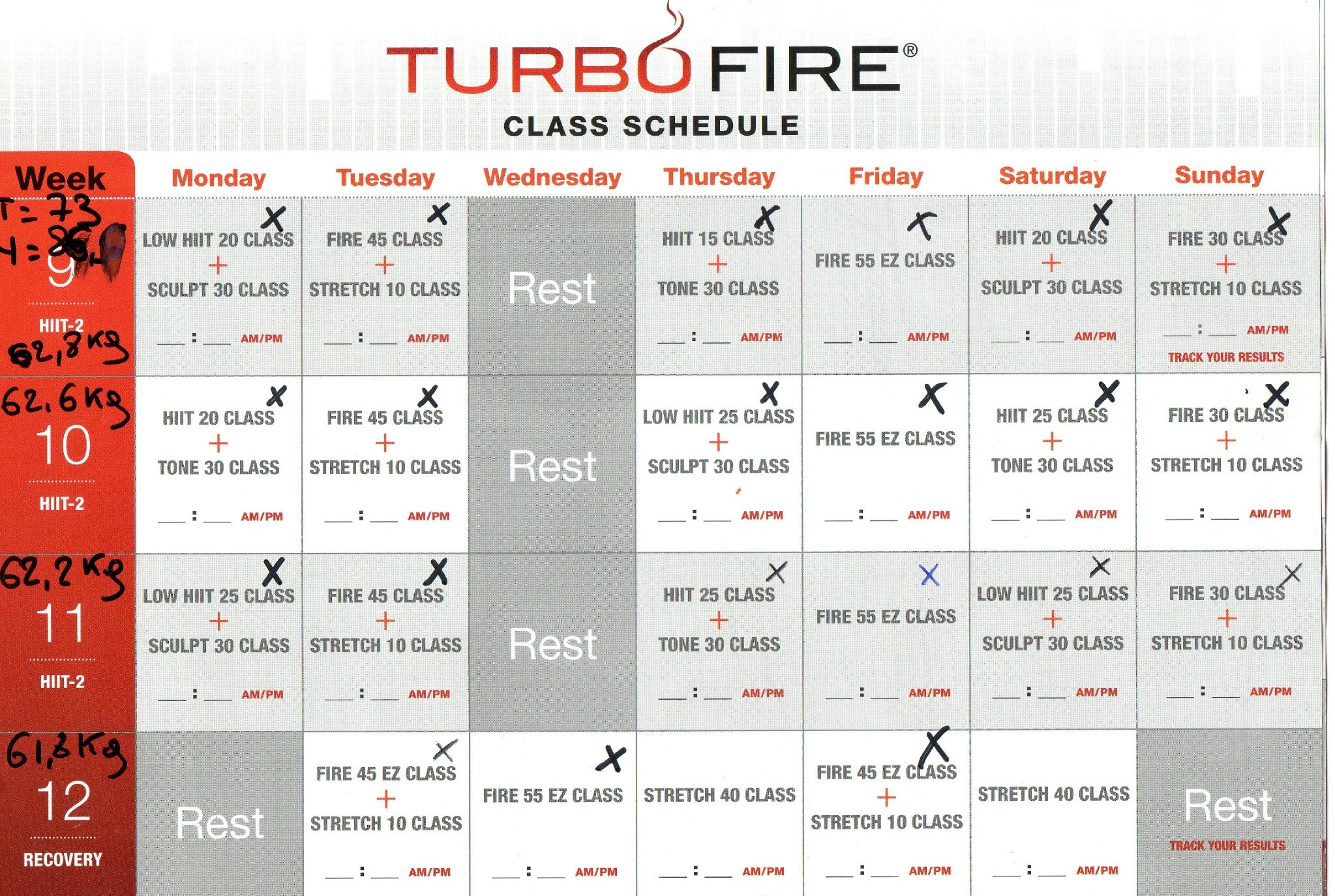 5 Day Turbo Fire Workout Schedule for Gym