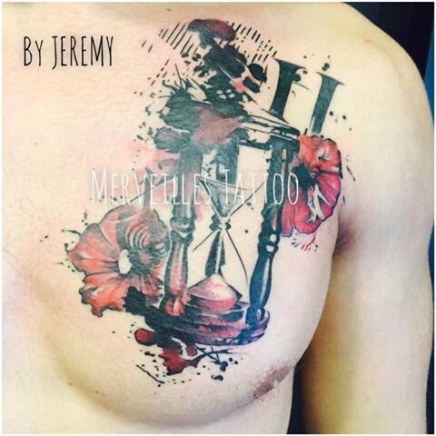 tatouage, sablier, merveilles tattoo, salon de provence