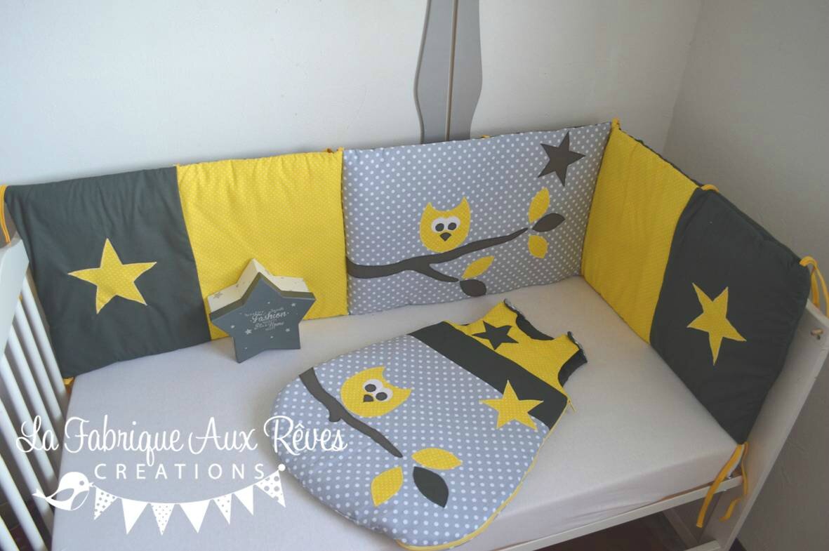 Tour lit et gigoteuse hibou étoiles jaune et gris gigoteuse et ...