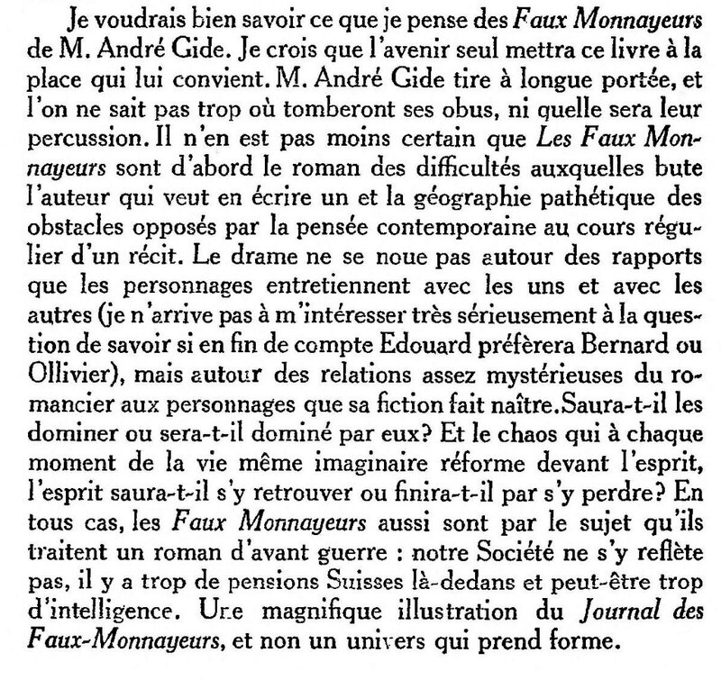 Emmanuel Berl sur les Faux-Monnayeurs 1929