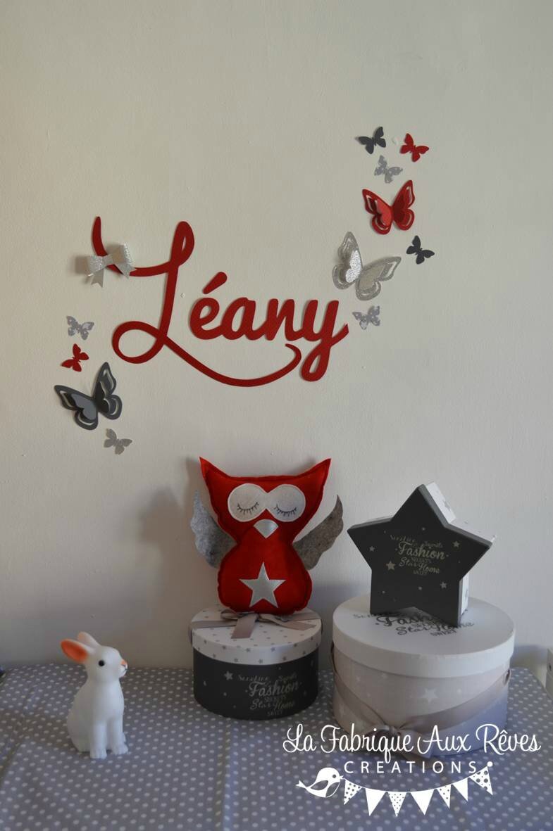 Décoration chambre enfant bébé rouge gris blanc argent hibou ...