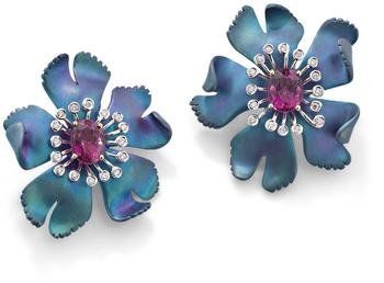 A_pair_of_titanium__rubellite_tourmaline_and_diamond_flower_earclips__by_Margherita_Burgener