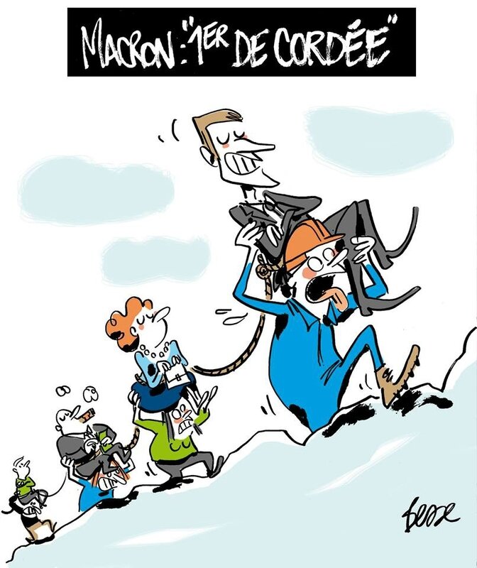 Résultat de recherche d'images pour "Dessin de presse premiers de cordée macron"