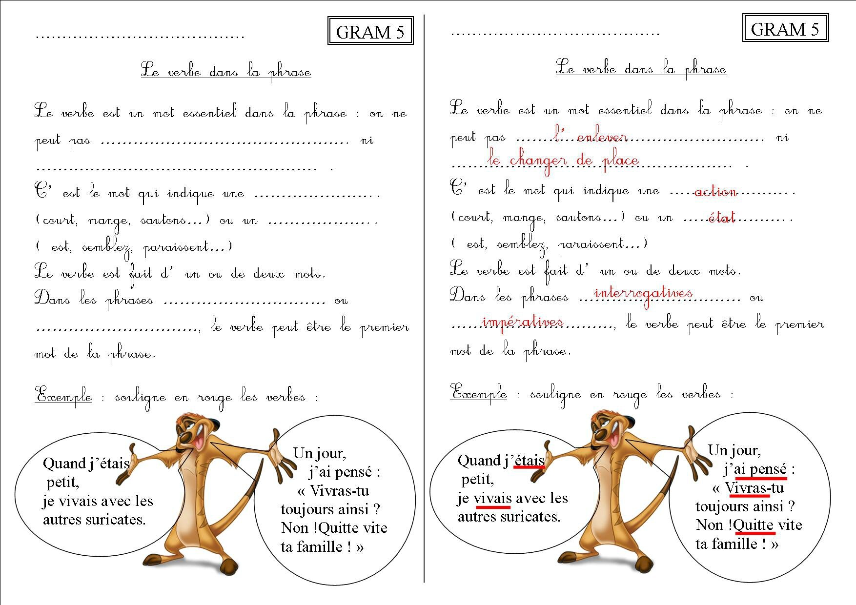 Trouver Le Verbe Dans Une Phrase Exercices GRAM 5 CE2 : le verbe dans la phrase - La classe des CE de Villebois