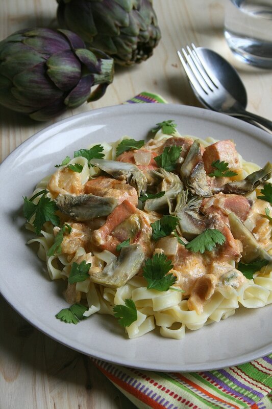 Tagliatelles au saumon et artichauts poivrade - minouchka passion culinaire 1