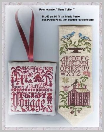 Coussinet & marque page, brodé par Marie Paule soit Paulau78 de