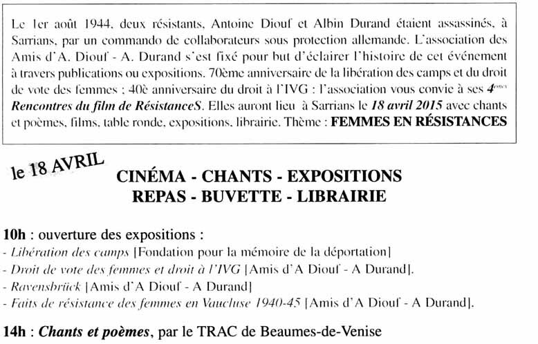 Programme Sarrians 18 avril 2015