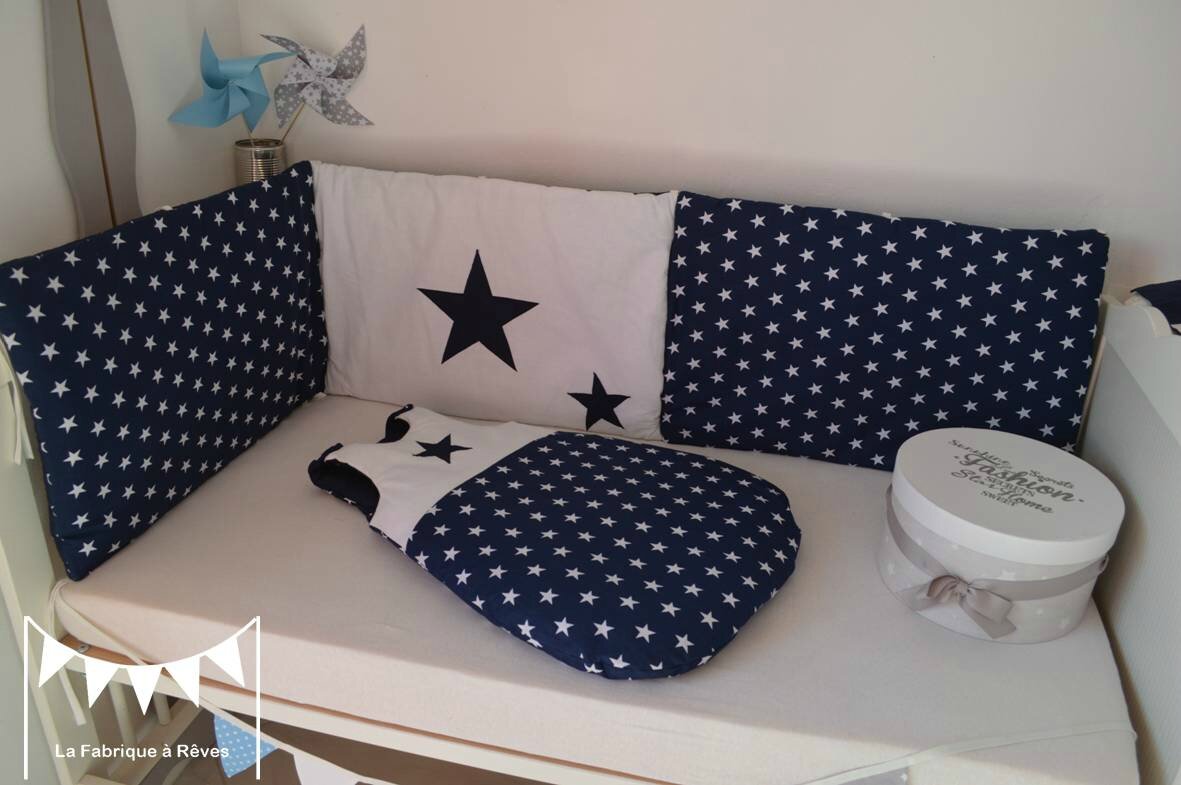 Gigoteuse 0 6 mois tour lit bébé bleu marine blanc étoiles linge ...