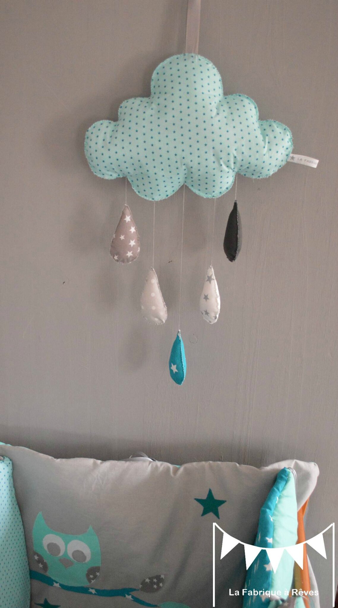 Décoration et linge de lit bébé turquoise gris et pétrole hibou ...