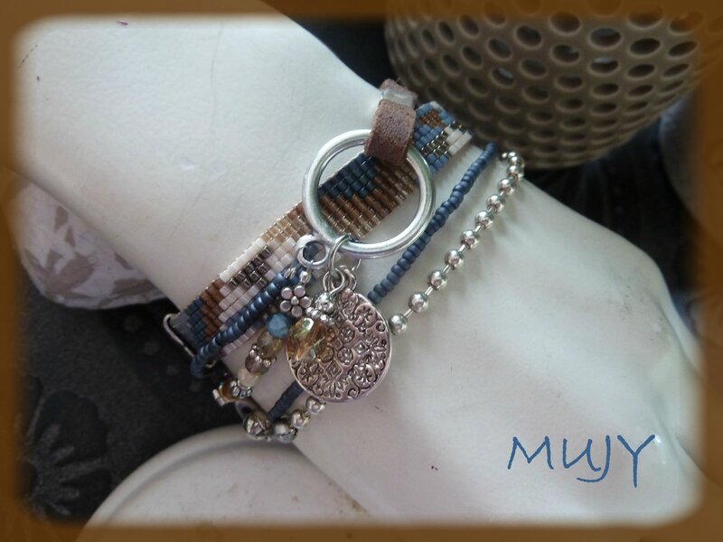bracelet perles tissées bleu et marron