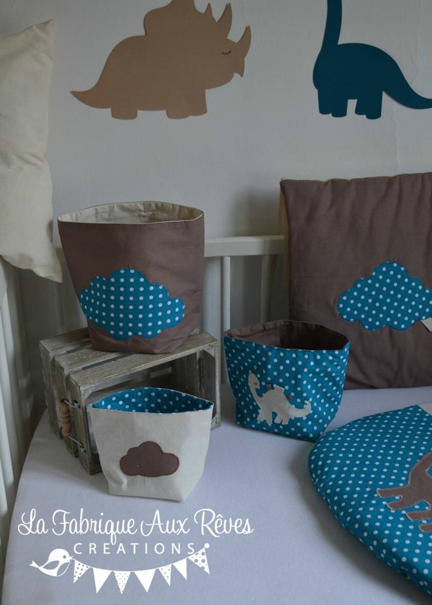 Linge lit bébé et décoration dinosaure bleu pétrole canard, beige ...