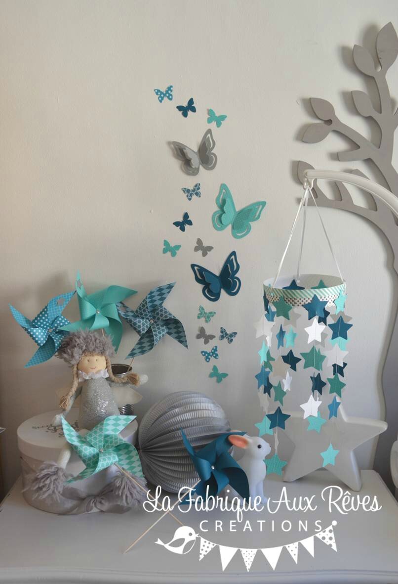Décoration chambre bébé turquoise caraïbe, bleu pétrôle/bleu ...