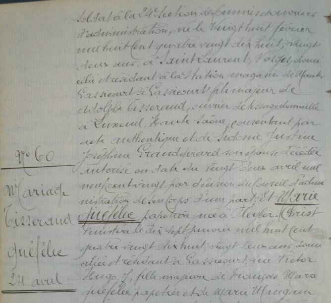 1920 le 24 avril mariage de Marie Quefelec et Emile Tisserand_2