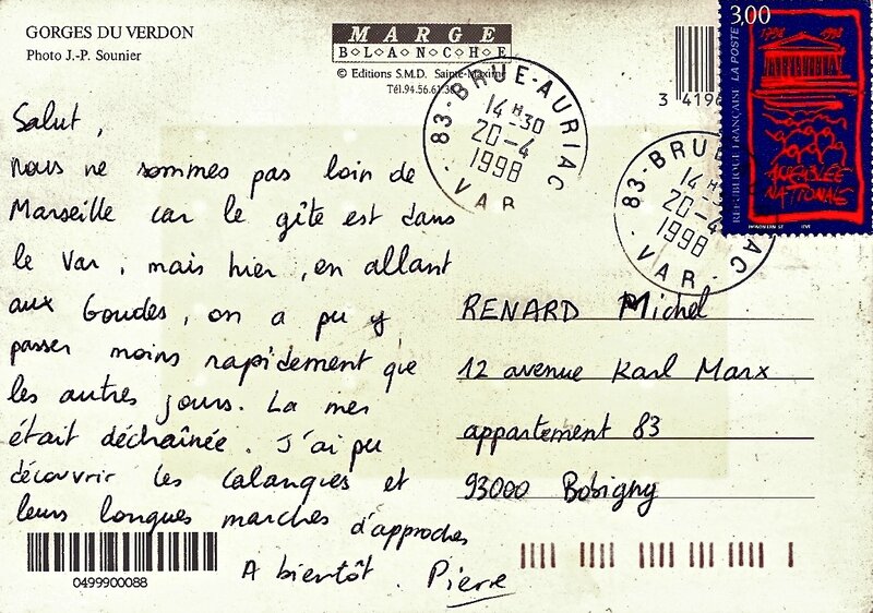 carte postale Pierrot avril 1998 verso